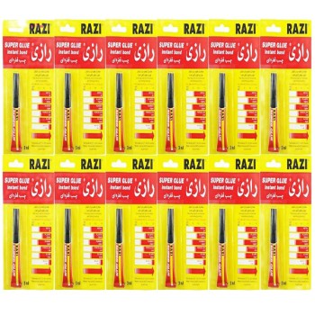 چسب قطره ای رازی مدل سوپر Glue حجم 3 میلی لیتر بسته 12 عددی