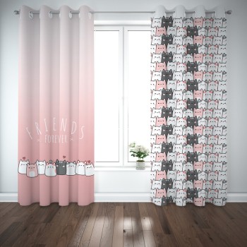 پرده مدل اتاق کودک طرح دخترانه گربه ملوس سایز 140x280 سانتی متر