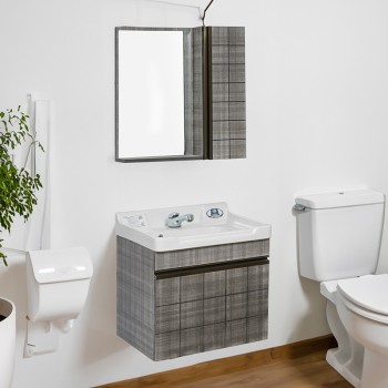 ست کابینت و روشویی مدل  کویینتو طرح بتنی کد 103 به همراه آینه و باکس